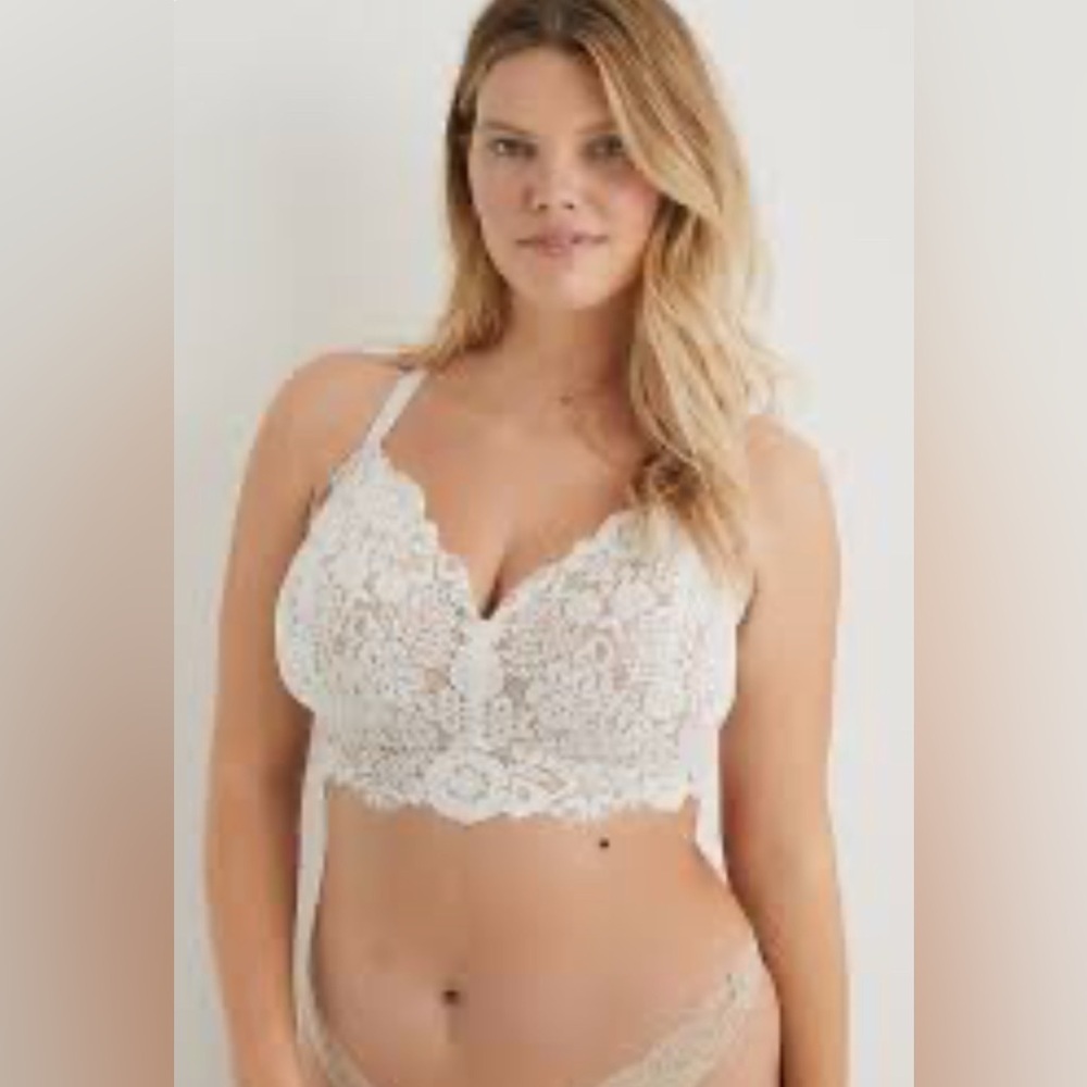 Aerie Real Happy Lightly Lined Wireless Lace Bra in Ivory size 36DD